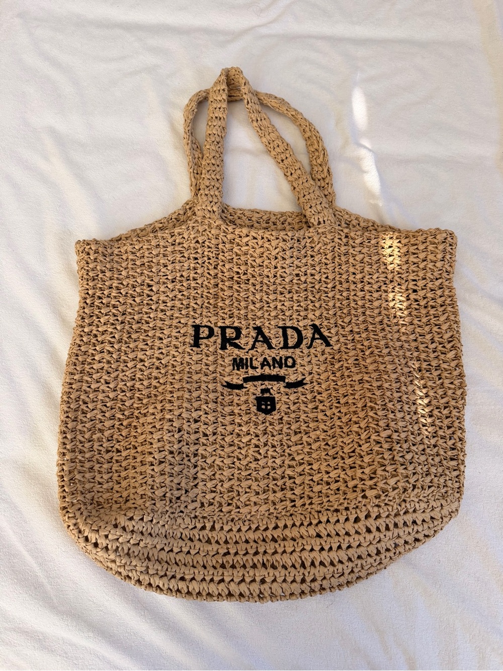 Luxury inspired Straw Tote Bag in Tan with Black Logo - Picture 3 of 3